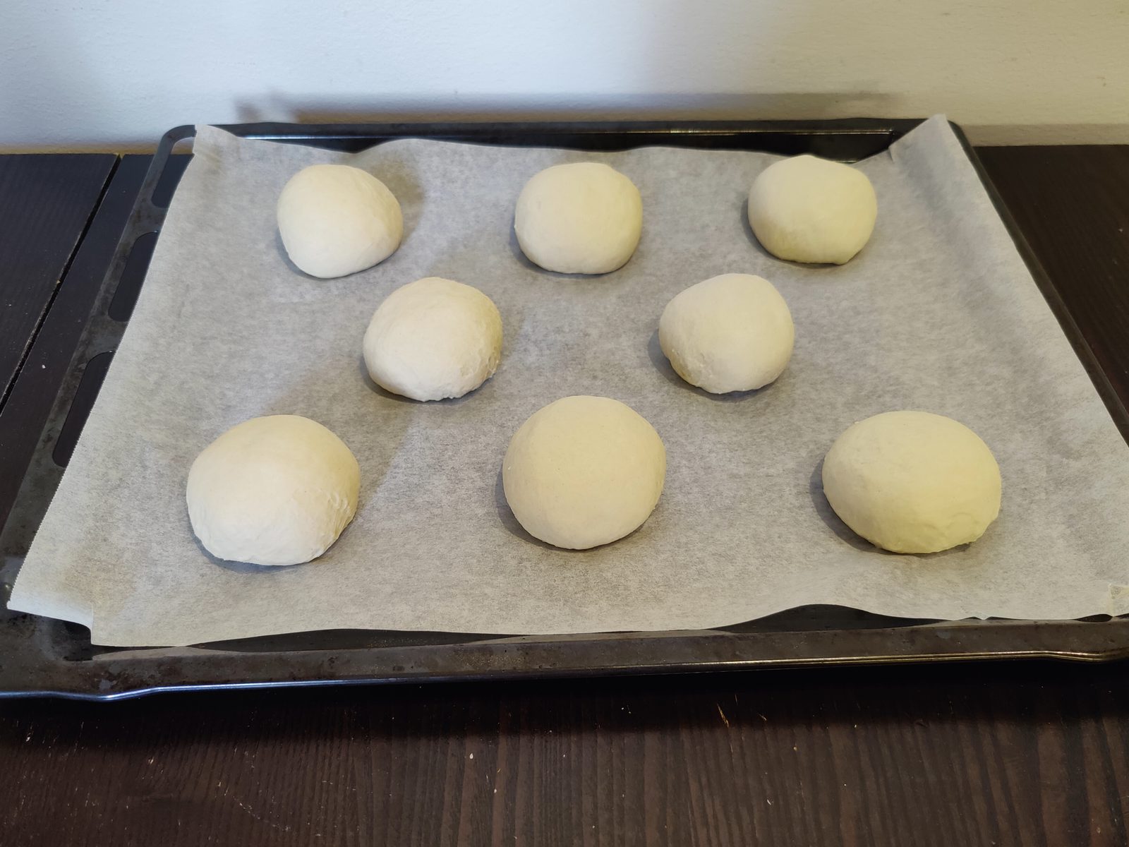 The shaped buns on the tray