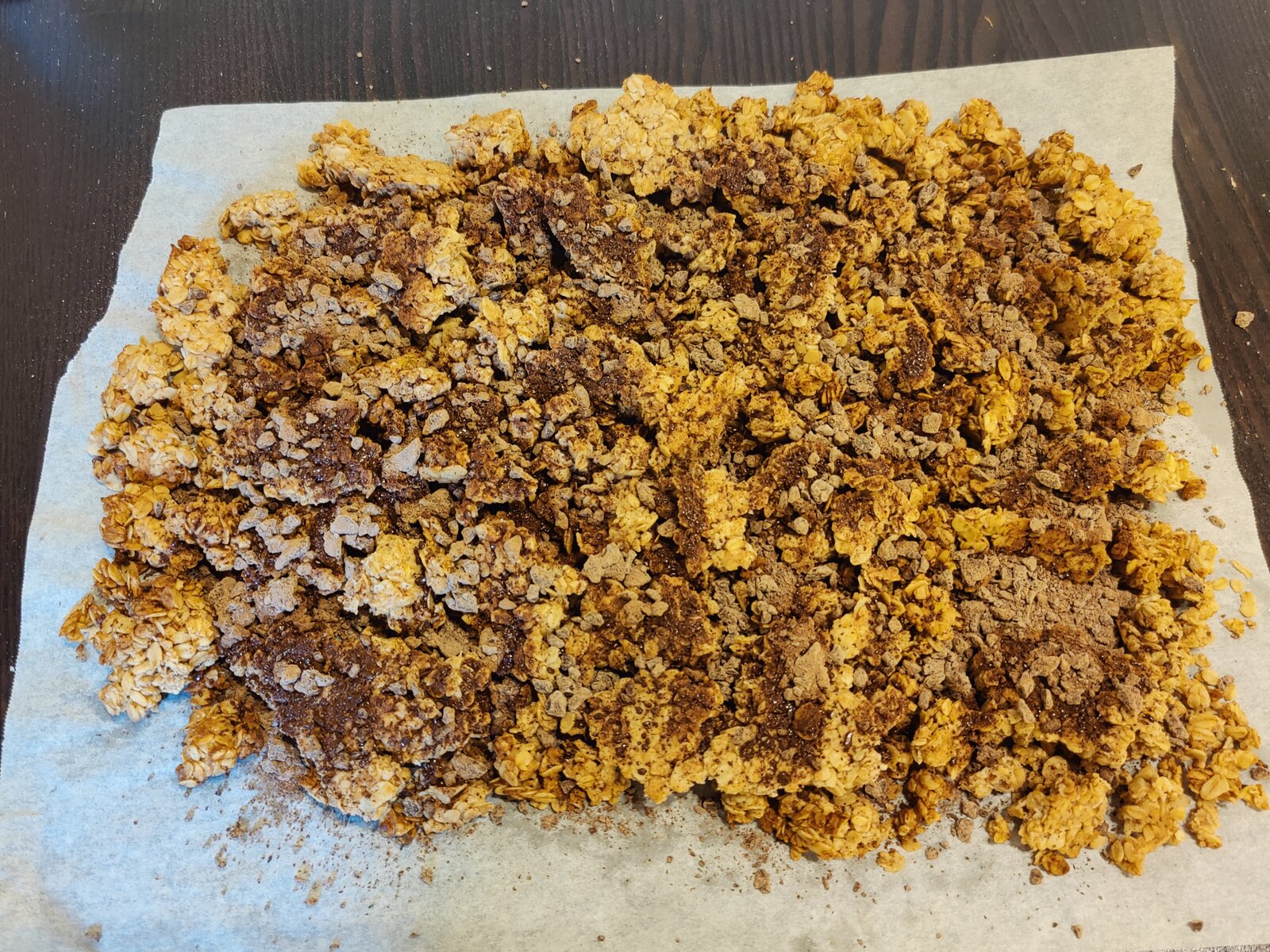 The finished granola with the chocolate
